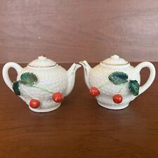 Vintage cherry teapot shaped salt and pepper shakers Victoria Ceramics Japan picture