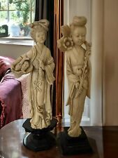 A Santini Two Vintage Asian Women Bone Figurines  Italy 12” H Mid-century 1950s picture