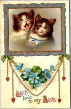 Cats With Love to My Love Antique Postcard B27 picture