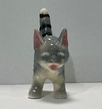 Vintage Gray Scaredy Cat Arched Back blue Eyes Porcelain kitty figurine picture