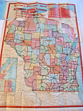 VTG WISCONSIN MAP 1913 ROADS RAILROADS CONGRESSIONAL DISTRICTS ADVERTISING +++ picture