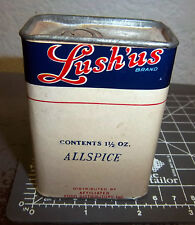 Vintage LUSH'US Allspice 1 1/2 oz spice tin, Great Logo & graphic, still full picture