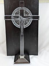 Rene Lalique Crystal Crucifix Statue Cross Clear Glass Crown of Thorns 12.5