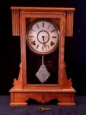 Atq Early 1900s Wm L Gilbert Oak Mantle Clock W Key Spokane Model Runs But Stops picture