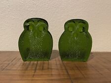 Vintage Blenko Green Glass Owl Bookends 1960’s Joel Myers picture