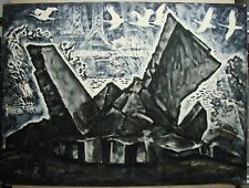 Ukrainian Soviet USSR watercolor socrealism bunker symbolism birds memory WW2 picture