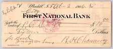 Madill, OK 1906 Indian Territory FNB $15 Bank Check Scarce picture