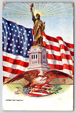 1906 P Sander American Flag Statue of Liberty Embossed Vintage Postcard POSTED picture