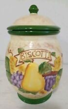 Nonni's Biscotti Cookie Jar - Majolica w/ Fruit Motif - 7 Inches High 6 Wide  picture