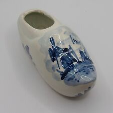 Vintage Miniature Delft Porcelain Dutch Shoe Cobalt Blue & White Clog Holland picture