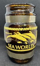 Vintage 1975 Sea World Cup Mug Brown Amber Glass Wooden Handle Shamu picture