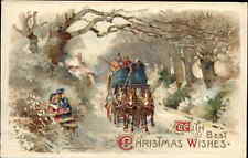 Christmas Horse Wagon Children Embossed Winsch c1910 Postcard picture