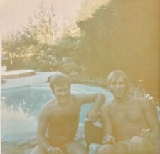 Vintage 1970s Two Handsome Men Shirtless Speedos Poolside Smoking Gay Interest picture
