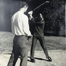 Vintage Black and White Photo Man Golf Back Swing Club Ball Drive Tee Shot Box picture