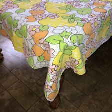 Flower Power 70s Terry Tablecloth 59X72 Green Orange Yellow Pink **C COND** picture