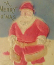 Rare C.1908 Dark Pink & Red Santa Claus Full Airbrush Emboss Christmas Postcard picture