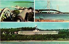 Vintage Postcard- FORT MACKINAC, MACKINAC STRAITS BRIDGE, GRAND HOTEL, MI. picture