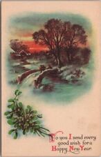 c1910s Wolf HAPPY NEW YEAR Postcard Winter Scene / Un-Signed CLAPSADDLE - Unused picture