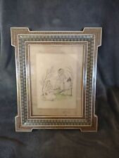 Signed Antique Vintage Persian hand painted Bone Art inlay Wooden khatam frame. picture
