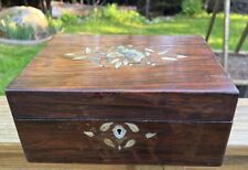 Antique Wood Jewelry Or Document Box Beautiful Mother Of Pearl & Abalone Inlay picture