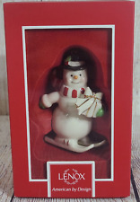 Lenox Downhill Snowman Christmas Ornament White Red Green 3.5