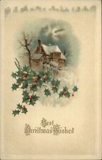CHRISTMAS ~ moonlight night house ~ c1910 Henry Colby Hillsboro NH ~ postcard picture