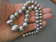 Native American Navajo Pearls Sterling Silver Rondelle Stamped Bead Necklace 91g picture