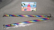 STARBUCKS 2024 TWO SUMMER RAINBOW REUSABLE COLD DRINK STRAWS AND GIFT CARD picture