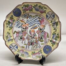Vintage Chinese Tongzhi Qing Style Polychrome Rose Famille Plate Warrior Story picture