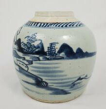 Antique Ming Dynasty Stoneware Ginger Jar Blue White Chinoiserie Chinese Vintage picture
