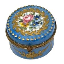 Antique Vincennes Sévres Porcelain Trinket Box Blue Gold Floral Pill Box  picture