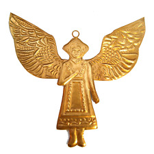 7in Ex Voto Winged Angel Ornament, Antiqued Gold Milagro picture