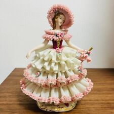 Bediu Capodimonte Lace Doll Parasol Figurine Rose Flower Porcelain Antique Italy picture