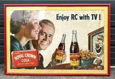 Vintage RC Cola Enjoy RC With TV Framed Cardboard Advertising Sign picture