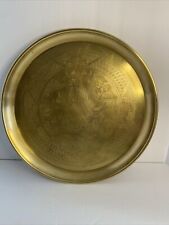 Vintage Brass 16” Etched Asian Chinese Tray Table Top picture
