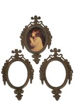 Vintage Italian Brass Oval Ornate Frames Mirror Set of Three, Made In Italy picture