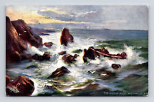 c1905 Scottish Rough Seas at Castle Rock Muchalls Coast Tuck's Oilette Postcard picture
