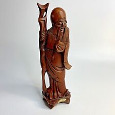 Vintage Wooden Carving of Sau Feng Shui God of Longevity Hand Carved Taiwan picture