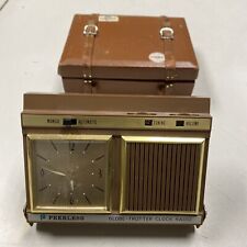 Vintage Peerless Brown Globe Trotter Transistor Clock Radio Suitcase Rare Travel picture
