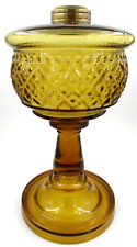 Antique BEADED DIAMOND BAND Amber Glass Kerosene Oil Stand Lamp THURO 1, p. 203 picture