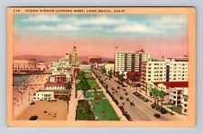 Long Beach CA-California, Ocean Avenue Looking West, Antique Vintage Postcard picture