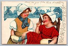 Postcard of Two Dutch Girls with Wooden Shoes Postly  picture