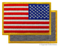 AMERICAN FLAG EMBROIDERED PATCH GOLD BORDER USA LEFT w/ VELCRO® Brand Fastener picture