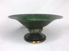 Carl Sorensen Art Deco Bronze Variegated Green Footed Pedestal Bowl Signed MCM picture
