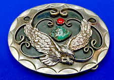 Hunting EAGLE Gorgeous Turquoise & Coral Artisan Belt Buckle personal engraving picture