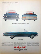 Vintage Blue 1964 Dodge 880 Convertible Big Cars Are Back in Style Print AD  picture