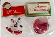 Small Vintage Retro Wooden Hand Painted Christmas Ornaments Lot of Two picture