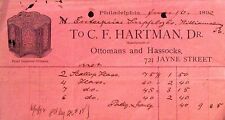 C.F. Hartman Dr. Ottomans and Hassocks 1892 Invoice Receipt Philadelphia PA picture