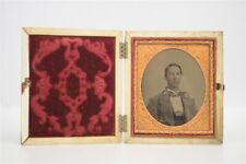 Ambrotype Photograph Antique 1/6th Mother of Pearl Abalone Silver Inlay Case picture