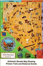 Nevada Map Pictorial History Settlers Chrome Postcard Travel Souvenir 9H picture